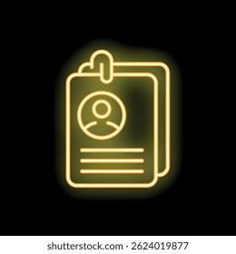 Glowing yellow neon icon of identification cards hanging from a bulletin board