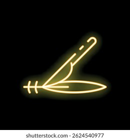 Glowing yellow neon icon of a scalpel making a surgical incision, isolated on a black background