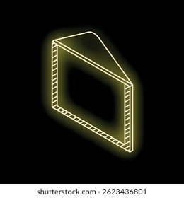 Glowing yellow neon sign of a sandwich in isometric view, representing delicious and tasty food