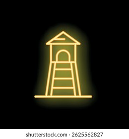 Glowing yellow neon style icon of a childrens playground slide structure