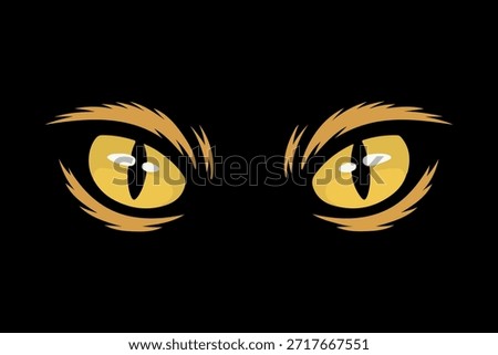 Glowing Yellow Predator Eyes in Darkness Vector Illustration. Scary Animal Eyes on Black Background. Mystical Cat Eyes Watching in the Dark Illustration. Glowing Cat Eyes Night Fear Symbol