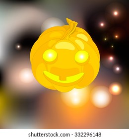 glowing yellow pumpkin Halloween surrounded by fireflies