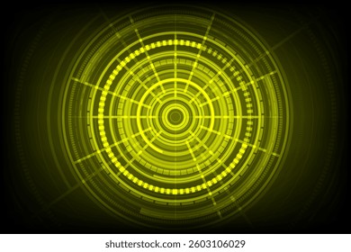 Glowing Yellow radar screen with abstract technology design in a futuristic background. UI HUD screen tech system innovation concept. AI background template. Vector Illustration images.