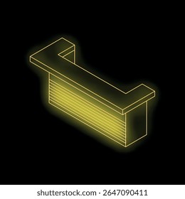 Glowing yellow reception desk symbolizing welcome and information point in hotel or office setting
