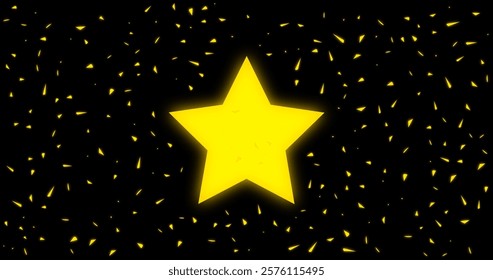 A glowing yellow star surrounded by shimmering golden particles set against a deep black background, radiating positivity and inspiration.