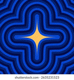 Glowing yellow starburst centered in dark blue ripple waves. Vector illustration.