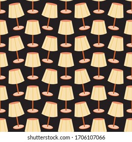 Glowing yellow table lamp seamless pattern for wallpaper, textile, bags and bedsheet on black background.