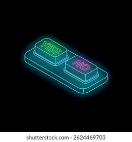 Glowing yes and no buttons represent choosing between two options, making a decision, or answering a question
