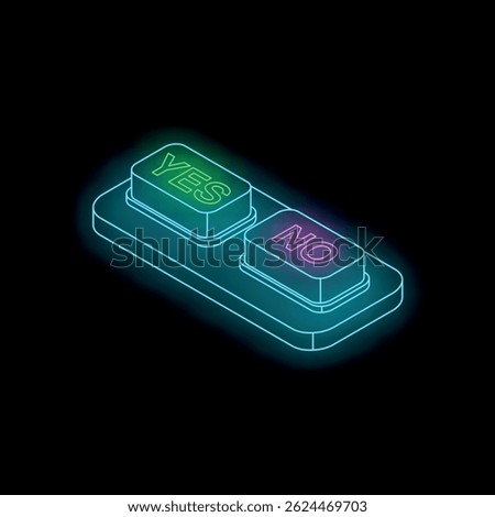 Glowing yes and no buttons represent choosing between two options, making a decision, or answering a question