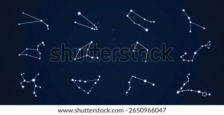 Glowing Zodiac Constellations Set on Starry Night Sky Background