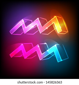 Glowing zodiac sign "Aquarius" on a dark background