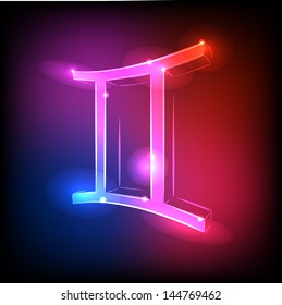 Glowing zodiac sign "Gemini" on a dark background