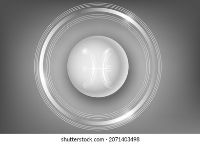 Glowing Zodiac Sign on a white button. Astrological symbolism.