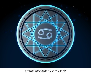 Glowing zodiac symbol on a background of a starry sky