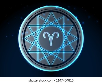Glowing zodiac symbol on a background of a starry sky
