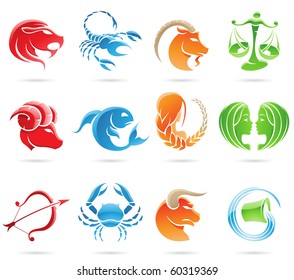 Glowing zodiacs isolated on a white background