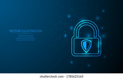 Glowng low poly padlock on blue abstract background. lock Vector illustration, 
lock on blue abstract background.  starlight background