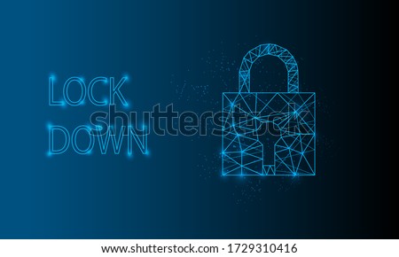 Glowng low poly padlock on blue abstract background. lockdown Vector illustration