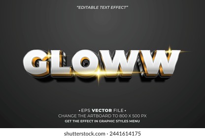 Gloww silver and gold text effect 3d realistic editable vector