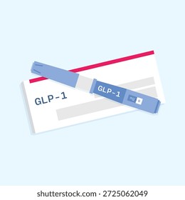 Bolígrafo de inyección GLP-1 y caja de medicamentos. Tratamiento de la diabetes y control del peso.