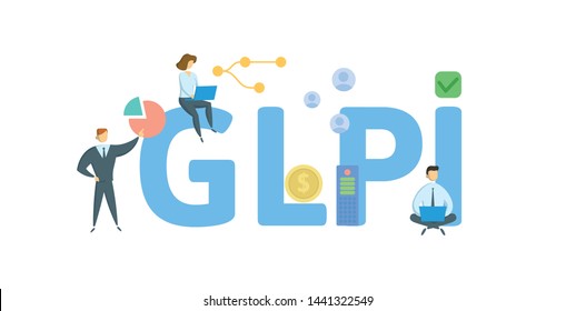 GLPI acronym. Concept with people, letters and icons. Colored flat vector illustration. Isolated on white background.