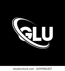 Logotipo de GLU. Carta GLU. Diseño del logotipo de la letra GLU. Logotipo de GLU inicial vinculado con el círculo y el logotipo del monograma en mayúsculas. Tipografía GLU para tecnología, negocio y marca inmobiliaria.