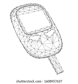 Glucometer device for measuring blood glucose, from abstract futuristic polygonal black lines and dots. Vector illustration.