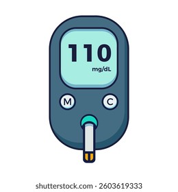 glucometer diabetes diagnostic flat color. Blood glucose meter level test vector illustration template design