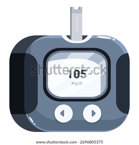 Glucometer displaying blood glucose level of 105 milligrams per deciliter, indicating prediabetes, emphasizing importance of diabetes control