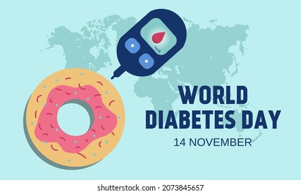 Glucometer and donut, vector illustration. World Diabetes Day.