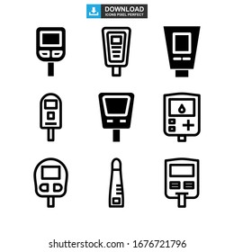 ilustración vectorial del símbolo de signos aislado del glucómetro o logotipo - Colección de iconos vectoriales de estilo negro de alta calidad
