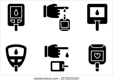 Glucometer icon set,  blood sugar monitoring system editable stroke, vector illustration on white background
