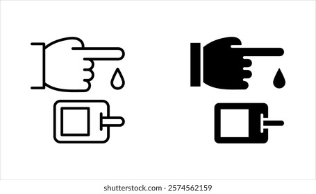 Glucometer icon set,  blood sugar monitoring system editable stroke, vector illustration on white background