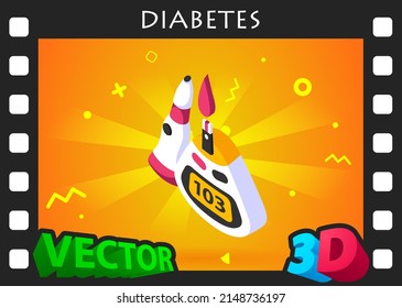 Glucometer lancet isometric design icon. Vector web illustration. 3d colorful concept