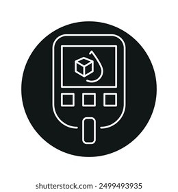 Icono negro de la línea del glucómetro. Signo de la enfermedad de la diabetes para la página del Web, App móvil, Botón, logotipo. Vector Botón aislado. Trazo editable.