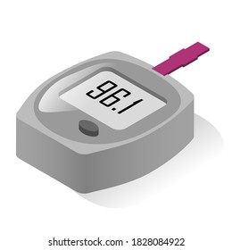 Glukometer realistisches Symbol. Glukosemesser, Monitor. Diabetische Ausrüstung, Werkzeug. Bluttest zu Hause. Zuckersteuergerät. Medizinisches Gerät. Vektorgrafik einzeln auf weißem Hintergrund.