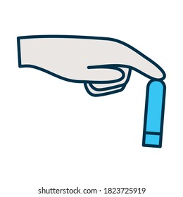 Glucometer test with finger icon over white background, line and fill style, vector illustration