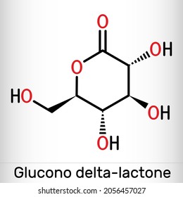 Glucono-delta-lactone, gluconolactone, GDL molecule. It is PHA, polyhydroxy acid, naturally-occurring food additive E575. Skeletal chemical formula. Vector illustration