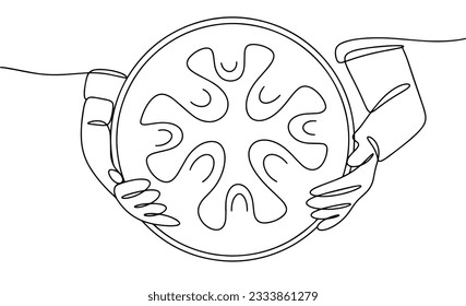 Glucophone in hand. Percussion musical instrument. Petal drum. International Strange Music Day. One line drawing for different uses. Vector illustration.