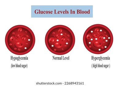 Análisis de azúcar de glucosa en sangre. Icono de un diagrama de hipoglucemia o hiperglucemia de insulina por diabetes. ilustración vectorial
