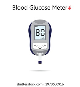 Glucose Blood Meter Flat Icon Isolated On White Background. Fasting Blood Sugar Test. Medical Device. Normal Blood Glucose Level. Healthy. Health Care. Diabetic. Vector.Illustration.