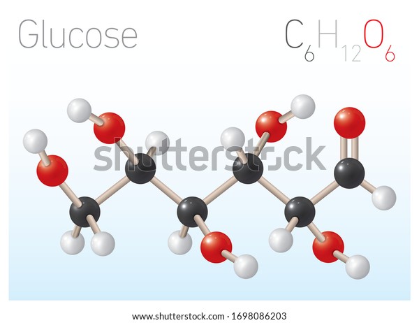 Glucose C6H12O6 Structural\
Chemical Formula and Molecule Model. Chemistry Education Vector\
Illustration