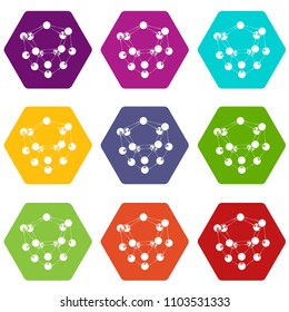 Glucose icons 9 set coloful isolated on white for web