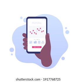 glucose levels chart in mobile app, vector