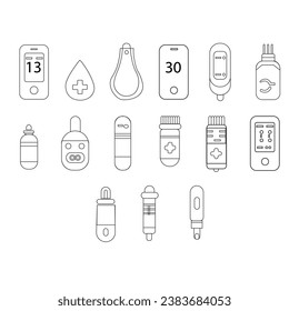 Glucose meter sugar test icons set, outline  Vector
