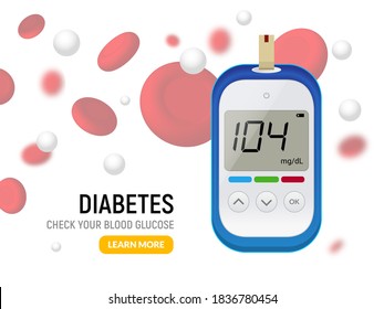 Glucose Sugar Test. Glucometer Vector Blood Monitor. Diabetes Sugar Meter Insulin Control Device Illustration