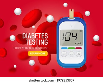 Glucose Sugar Test. Glucometer Vector Blood Monitor. Diabetes Sugar Meter Insulin Control Device Illustration