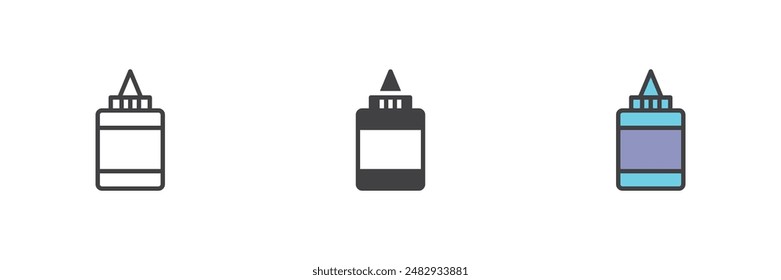 Glue bottle different style icon set. Line, glyph and filled outline colorful version, outline and filled vector sign. Symbol, logo illustration. Vector graphics