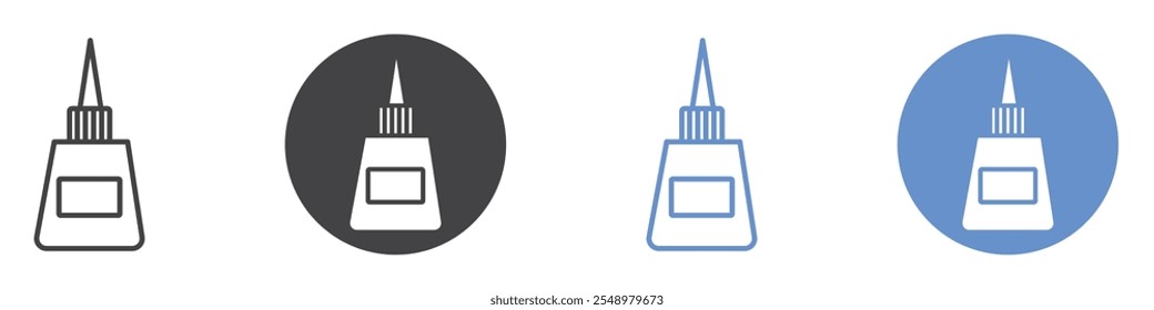 Conjunto de símbolos de línea plana de icono de botella de pegamento.