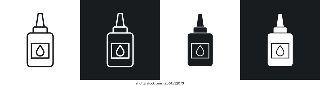 Glue bottle icons collection in black filled and line style.